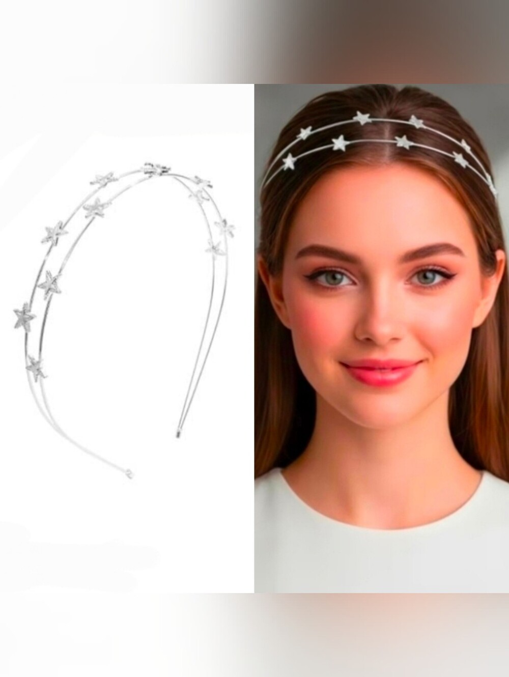 Star Double Row Headband Hairpiece in Silver BNIB